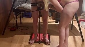 Bossy wife denies chastity sub restrained in cock pillory