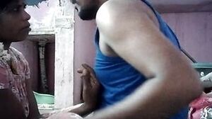 Indian wife kissing on and boobs pressing