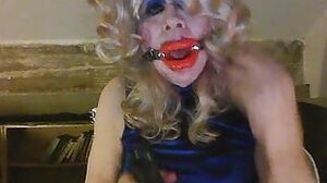 Open mouth gagged, tranny fag slut. Sarah, wanks her sissy clitty, fucks herself with a big, black cock, smokes a Virginia Slim