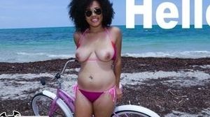 Big-Titted Dark-Hued Honey Julie Kay Heads For A Naked Bicycle Rail In Miami!