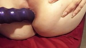 Opening my asshole with a ribbed dildo