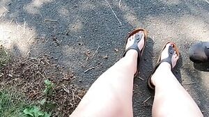 Footwalk in public-Walk with my dirty little feet