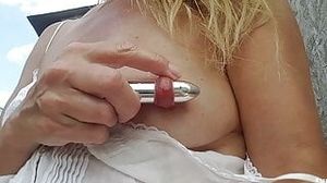 nippleringlover horny milf inserting 18mm vibrator in extreme stretched pierced nipples
