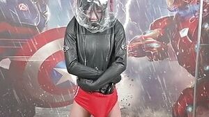 Feira com Leather straitjacket bondage and masturbate