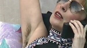 Hairy mom with super hairy armpits chatting on the phone - fetish solo masturbation