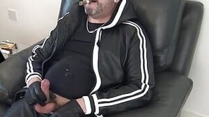 Uncut daddy in leather trackies smokes cigar pumps cock and uses toys to masturbate PREVIEW