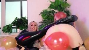 'Hot fetish, air balloons and girls latex rubber party Arya Grander'