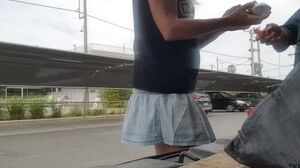 'nippleringlover flashing pierced pussy with big labia rings outdoors at public parking lot'
